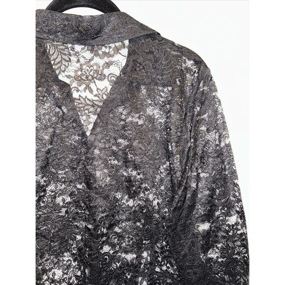 Ann Taylor LOFT Black Lace Petite Large Button-Up Shirt Fairy Grunge Goth Trendy - Picture 10 of 12